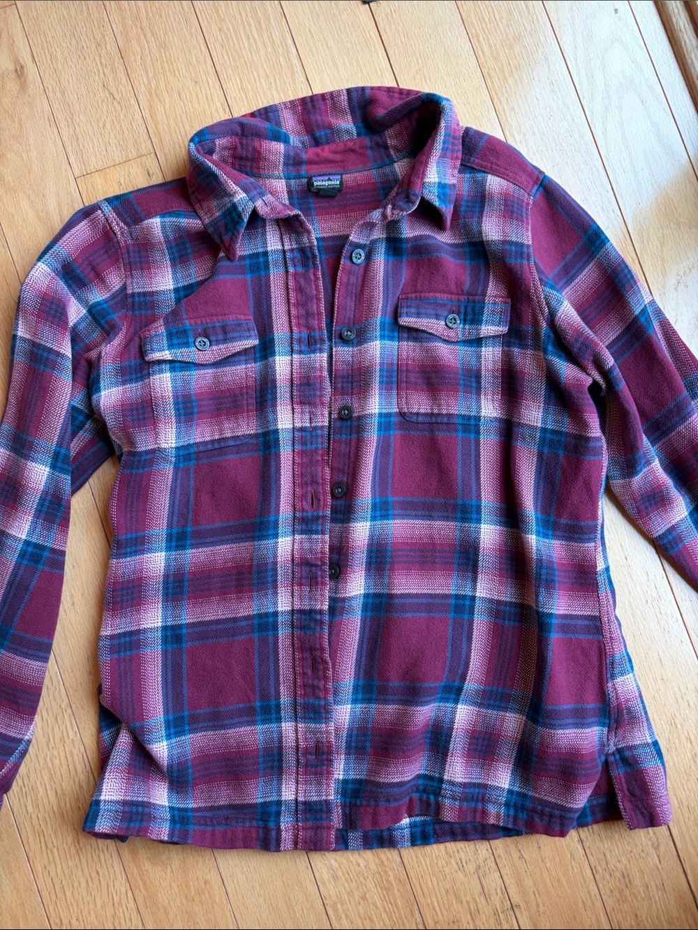 Patagonia flannel Burgundy and Blue Plaid Button-Down Shirt
